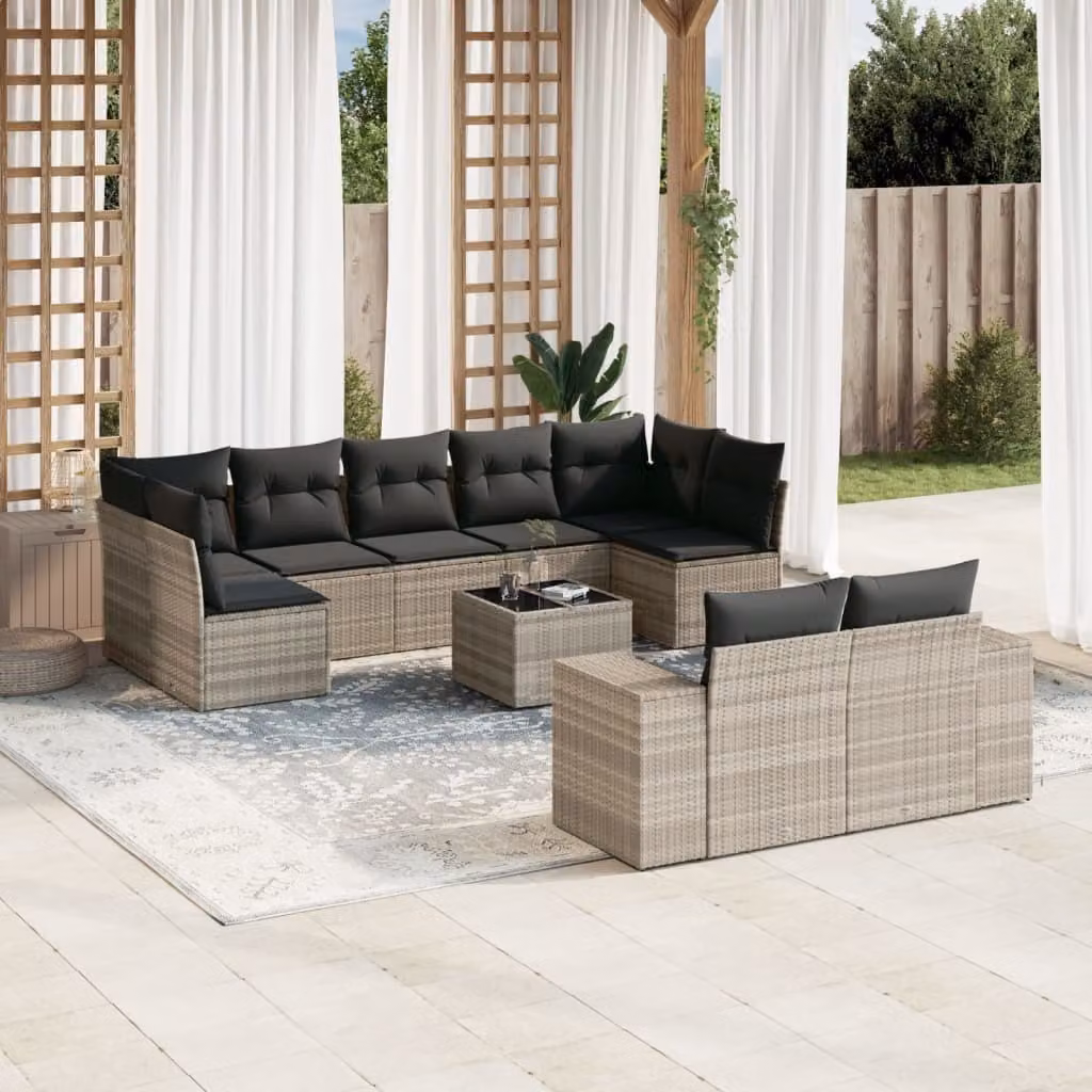 Maison Exclusive - Set Divano Giardino 10 pz con Cuscini Grigio Chiaro Polyrattan