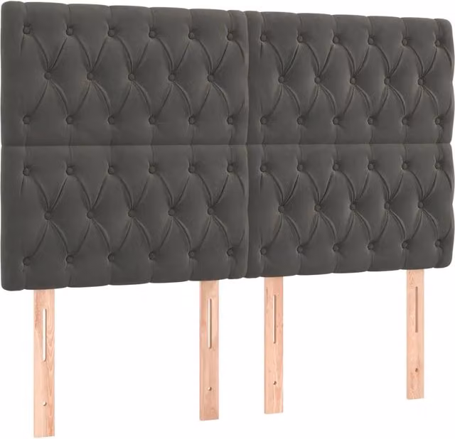 Testata per letto in velluto grigio scuro con pannello imbottito L: 144 cm, P: 7 cm, H: 118-128 cm