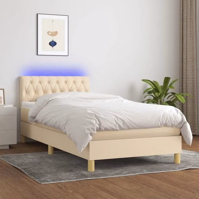Letto Ibrido con Materasso e Illuminazione LED vidaXL in Tessuto Beige e Bianco L/P: 100 x 200 cm – 1