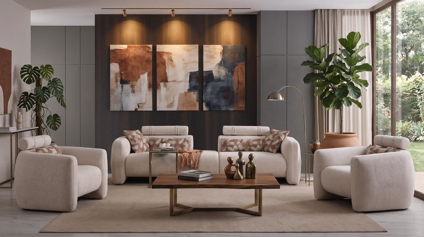 Wohnzimmer Set 3 Sitzer Sofa 2x Sessel Modern Hell Hochwertig
