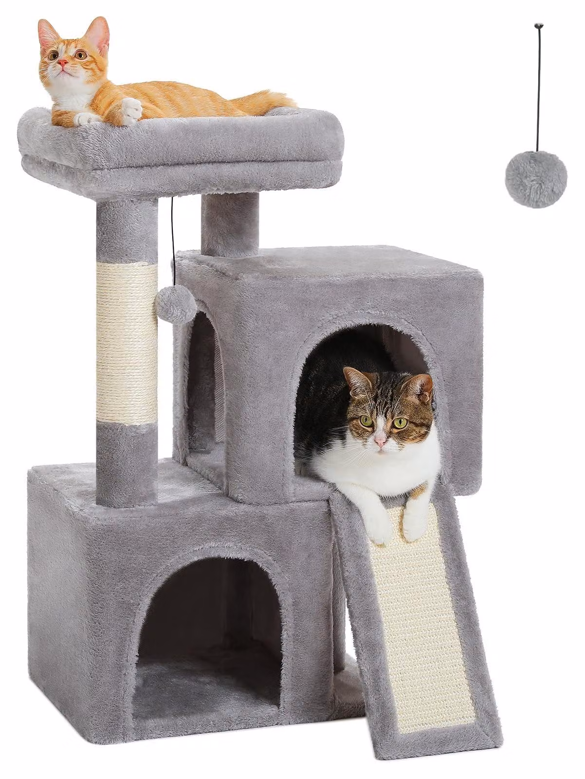 Omgoods - Tiragraffi per gatti, altezza 77 cm, con due rifugi e palline appese