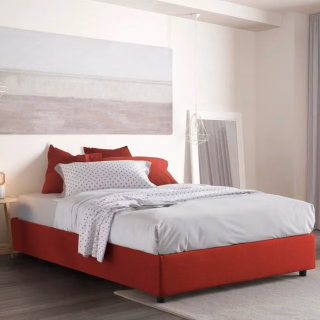 Letto Matrimoniale Alaska Talamo Italia Rosso con Contenitore a Alzata e Rivestimento Sfoderabile L: 160 cm, P: 200 cm