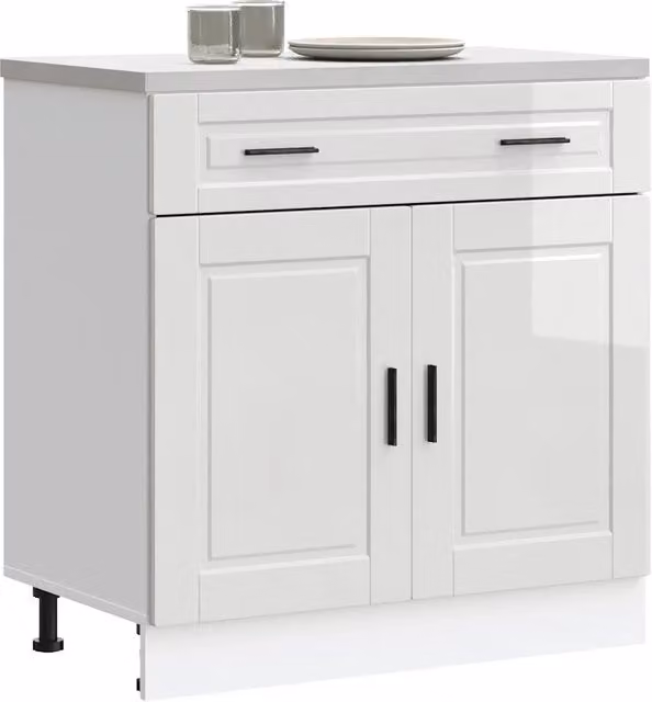 Armoire de cuisine Porto blanc brillant bois ingénierie