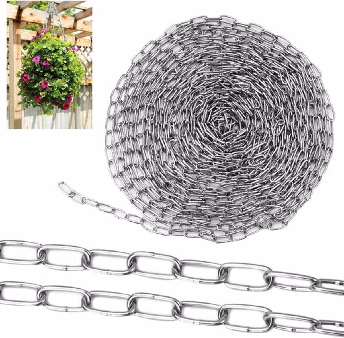 Catena in acciaio resistente, lunga 10 metri, con maglie in acciaio inossidabile di 1,5 mm di spessore, ideale per appendere e fissare oggetti