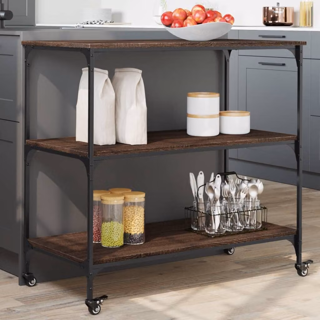 Carrello da cucina vidaXL in legno e metallo stile industriale, colore rovere marrone, L 102 cm x P 50 cm x H 95 cm
