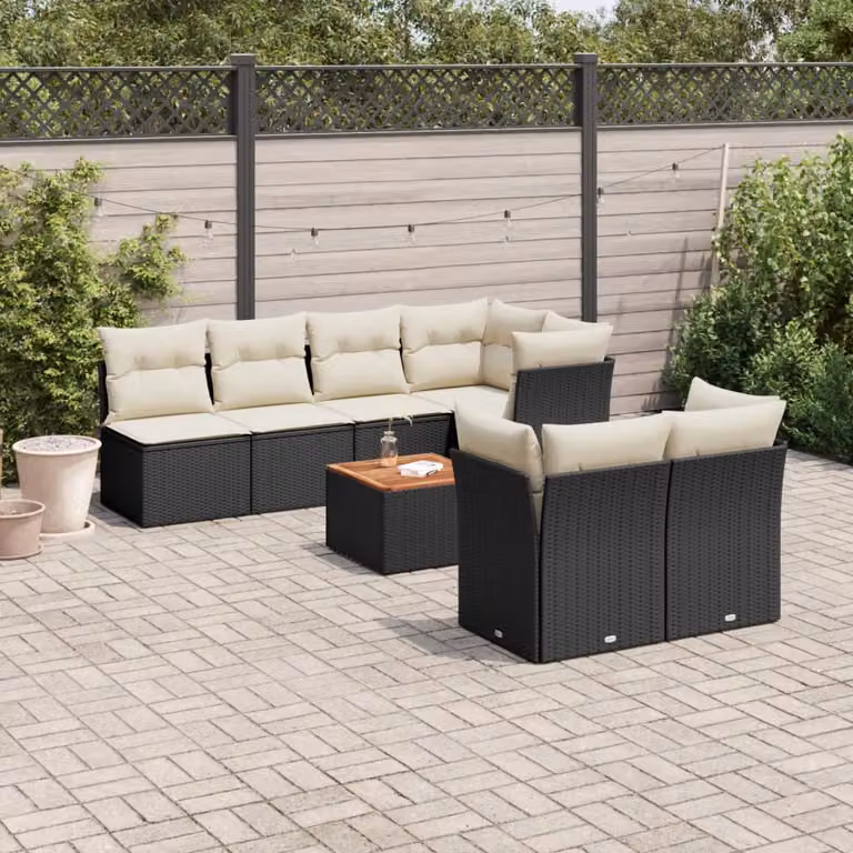 vidaXL Set Divani da Giardino a L con Cuscini 8 pz in Polyrattan e Legno di Acacia Nero