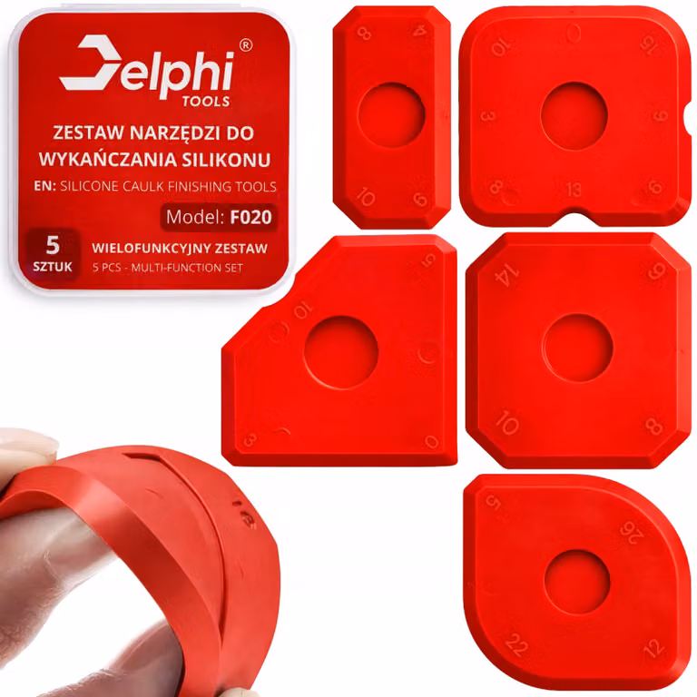 Delphi Tools - Spatola in silicone - Raschietto per fughe - Livellatore per fughe - Set di attrezzi - Set da 5 pezzi