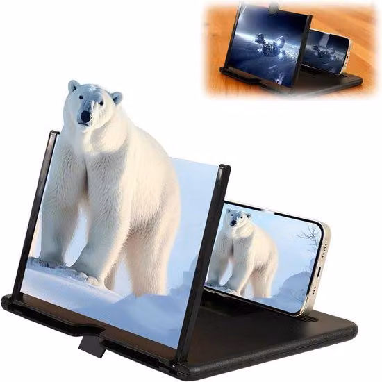 Schermo di proiezione 3D HD per smartphone, ideale per film, video e giochi, con base pieghevole, nero, 10 pollici.