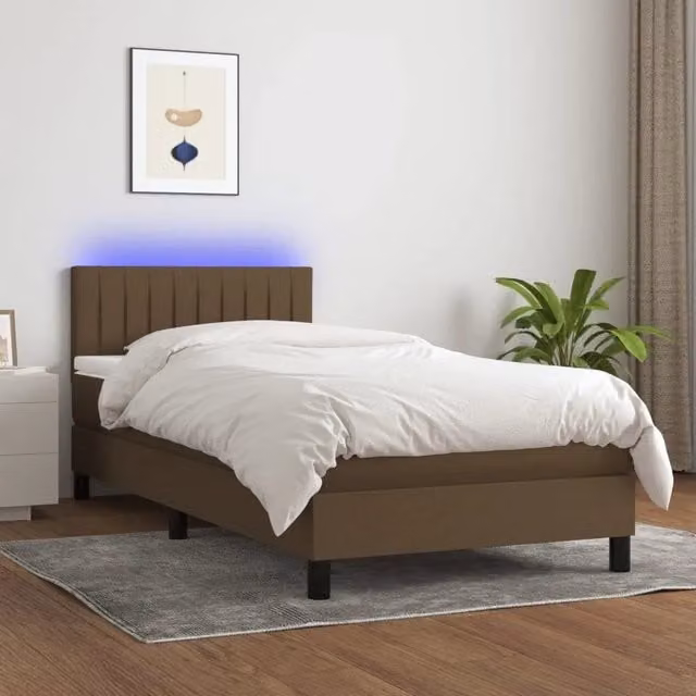 Letto a Molle Materasso e LED-Struttura Letto con Materasso Marrone Scuro 100x200 cm Tessuto 663205