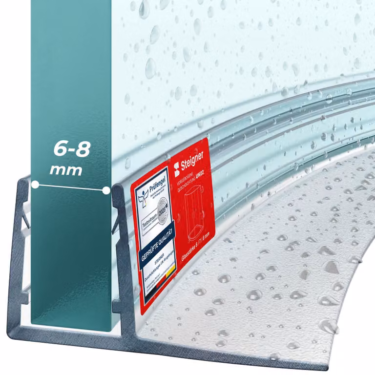 STEIGNER Guarnizione doccia, 170cm, per spessore vetro 6/7/ 8 mm, guarnizione semicircolare in PVC, UK02
