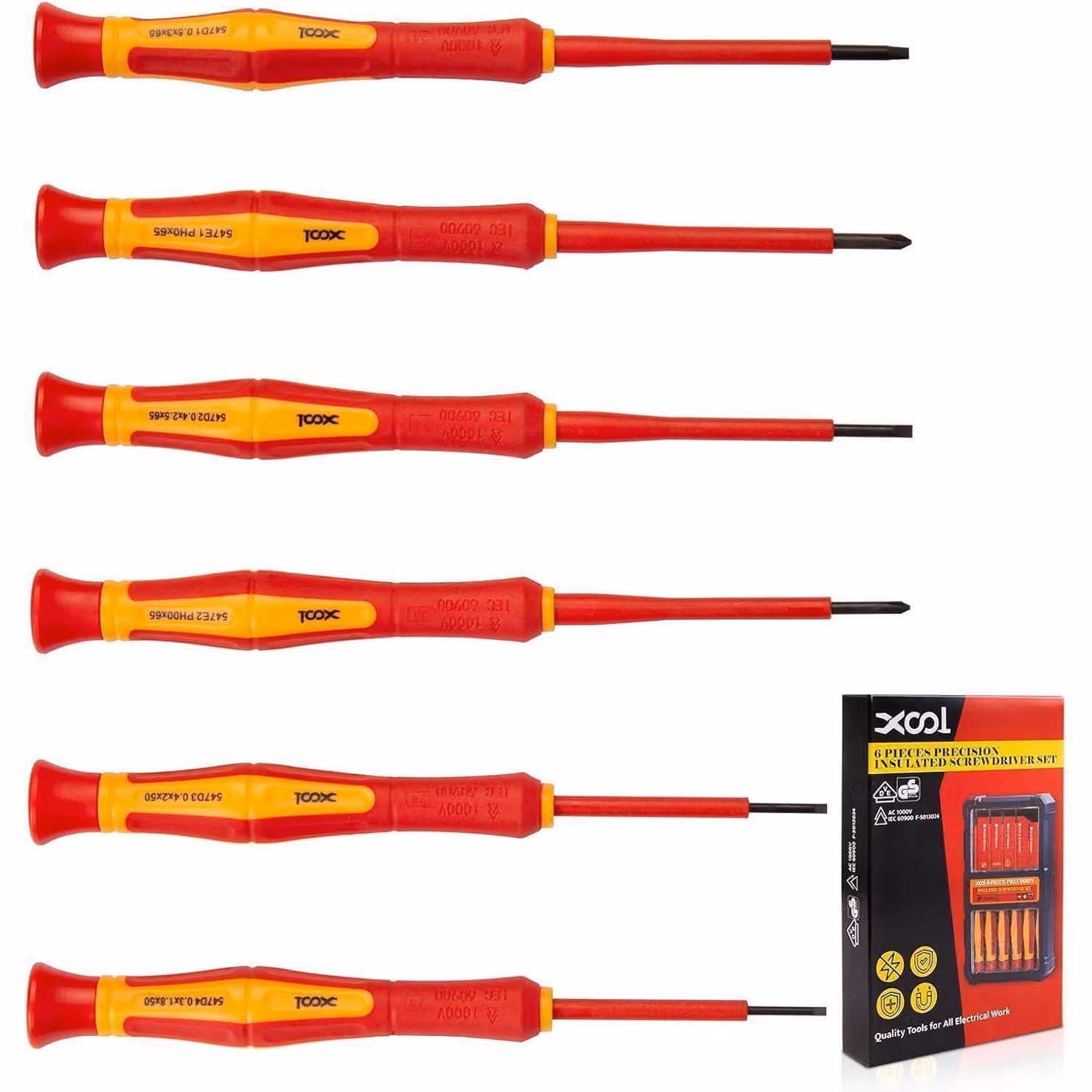 Set di cacciaviti di precisione isolati, 6 pezzi, con punte magnetiche, certificati VDE, 1000V