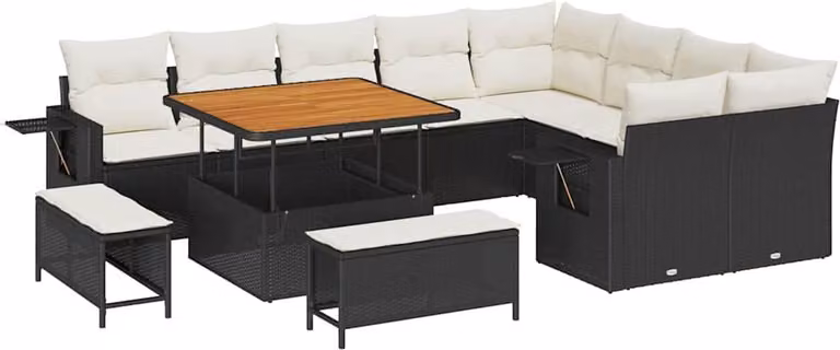 Set Divano da Giardino 12 pcs Nero polyrattan