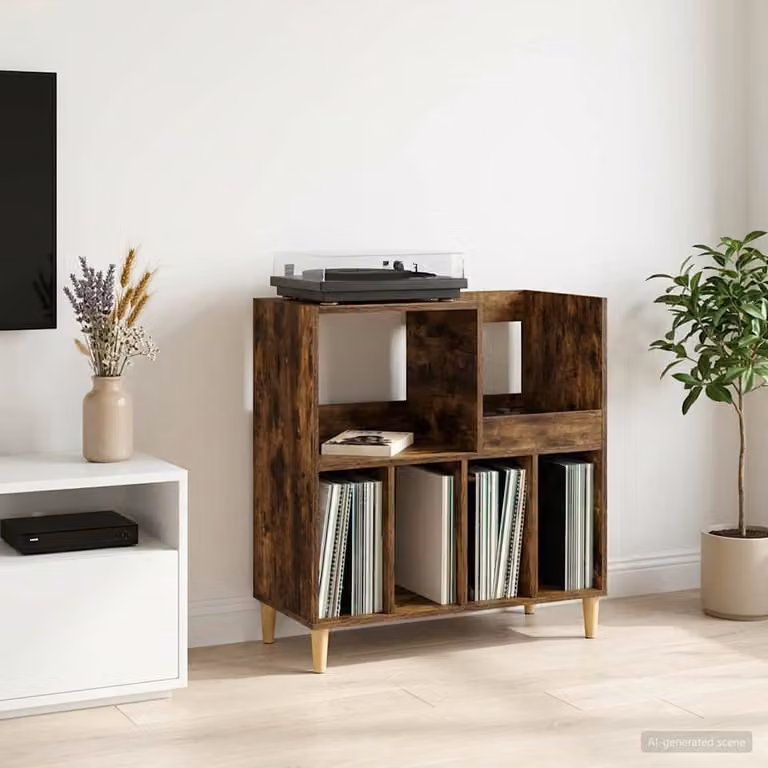 vidaXL Supporto per giradischi moderno in legno Rovere Fumo L: 82 cm, P: 39,5 cm, H: 82,5 cm