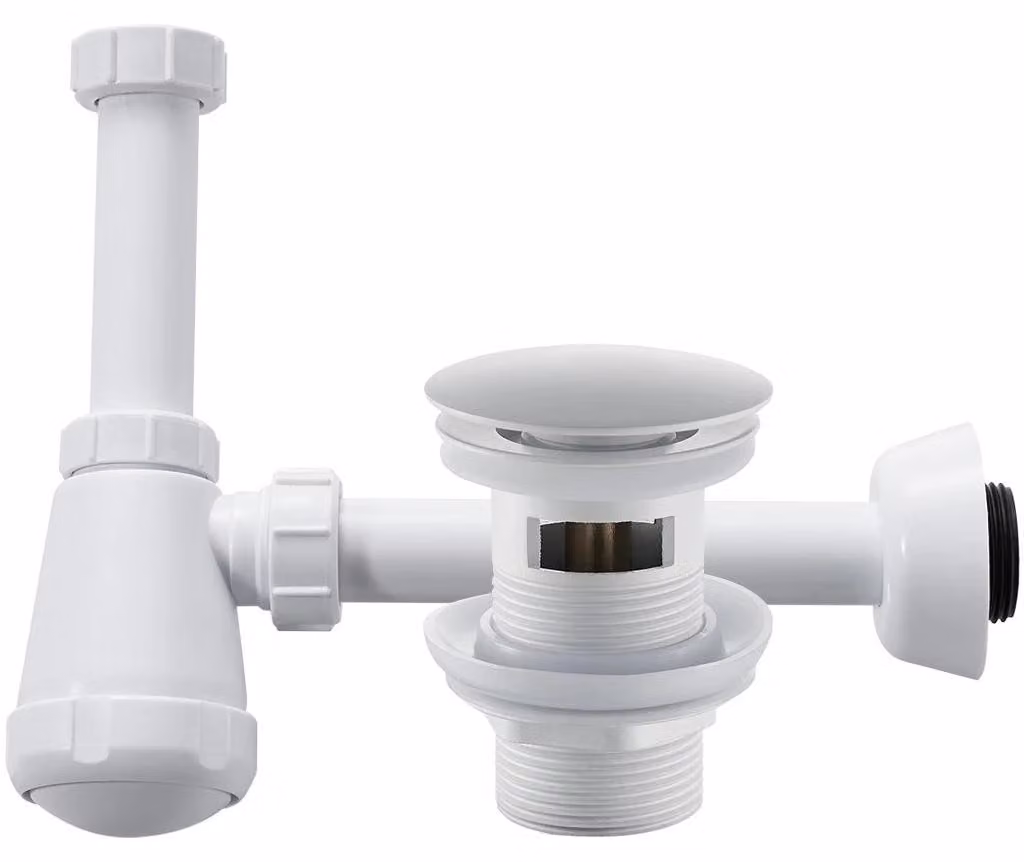 CERANO - Sifone per lavabo - plastica - DN32/40/50 con scarico click-clack e troppopieno - bianco