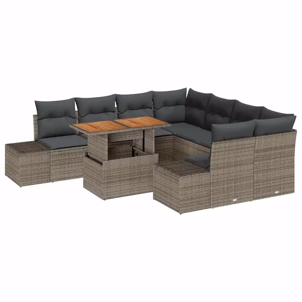 Set Divano da Giardino vidaXL a Forma a U in Rattan Grigio con Cuscini e Struttura in Metallo – 2