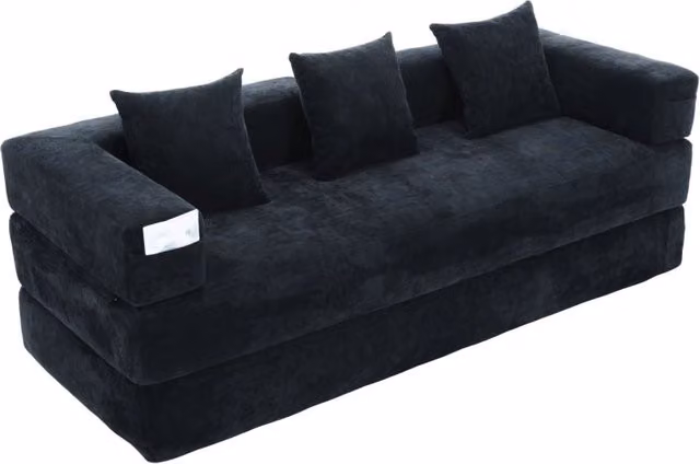 Divano modulare in chenille con tasche laterali e base antiscivolo - dimensioni 198x79x60 cm, colore grigio