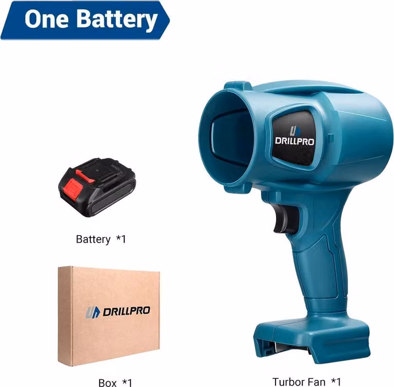 Soffiatore a turbina - Soffiatore a batteria - Due batterie incluse - Motore a spazzole - Velocità regolabile in continuo - Leggero e potente