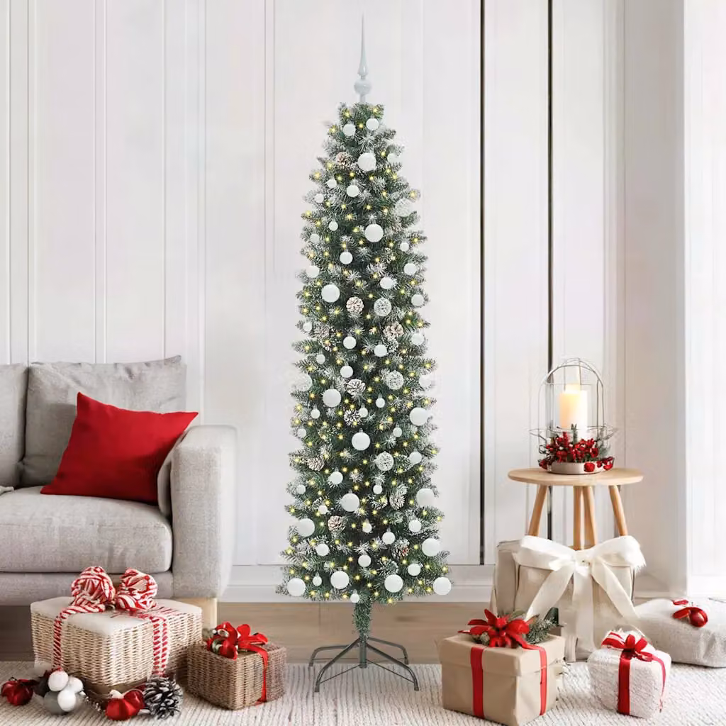 vidaXL Albero di Natale Artificiale Sottile Verde e Bianco 180 cm