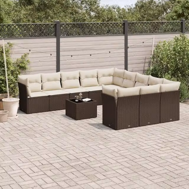 Set Divani da Giardino 12 pz con Cuscini Marrone in Polyrattan 3250262
