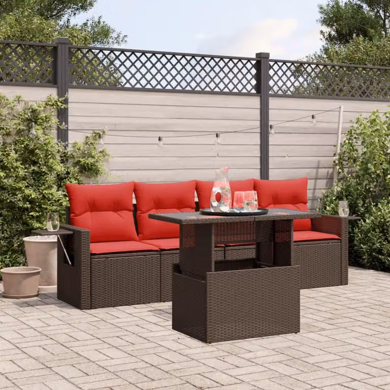 Maison Exclusive - Set di 5 divani da giardino con cuscini, marrone, polyrattan