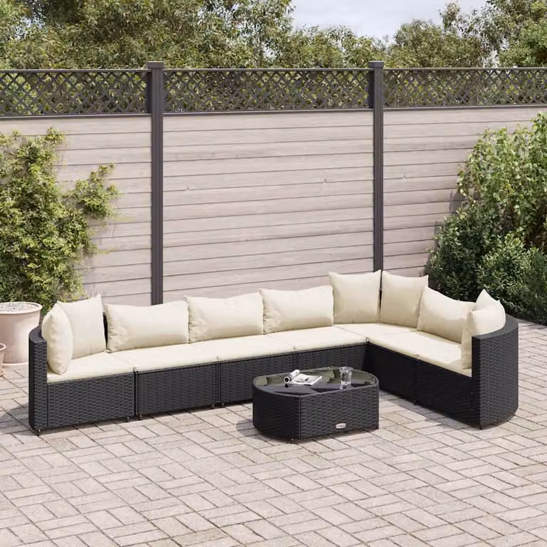 Set Divano da Giardino a L vidaXL in Polyrattan con Tavolino e 8 Cuscini, Nero e Bianco