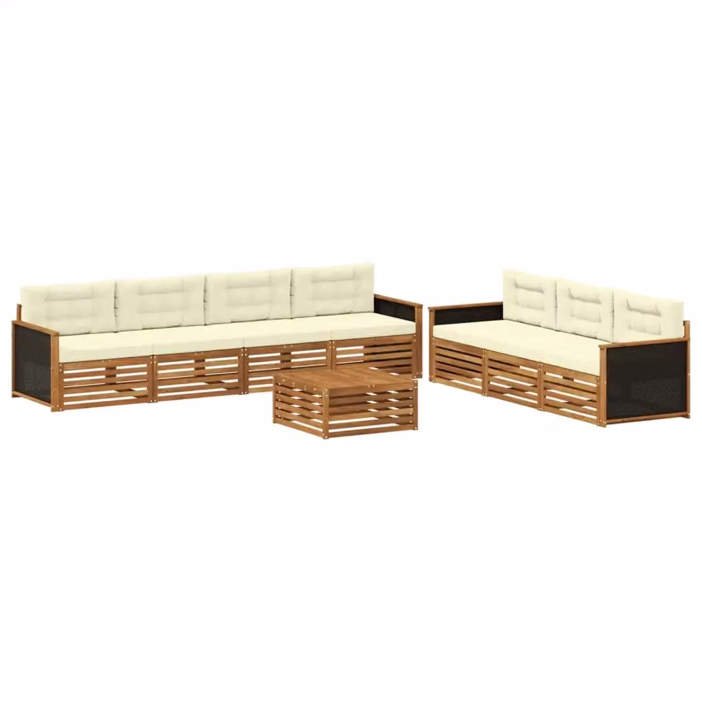Set di divani da esterno a L con tavolino vidaXL in legno di acacia, colore beige e bianco, composto da 8 pezzi con cuscini inclusi – 2