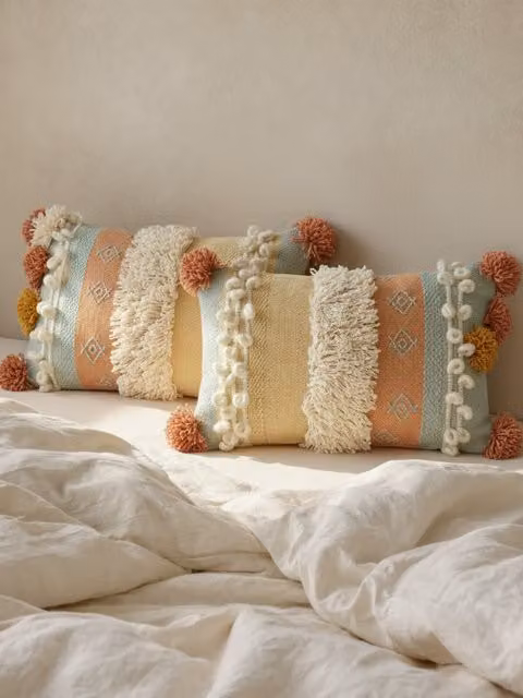 Set di 2 cuscini Hana Kenay Home in cotone a righe verde e multicolore stile boho, L: 30 cm, P: 30 cm