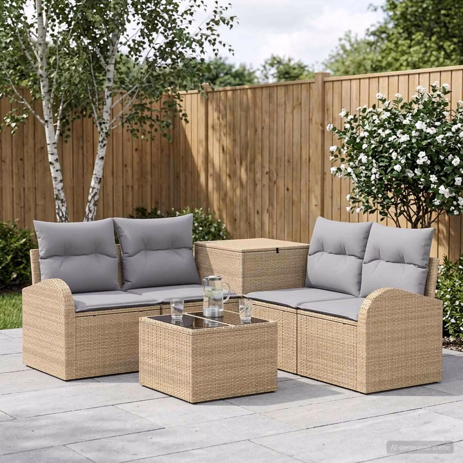 Set di divani da giardino vidaXL 6 pezzi beige e grigio con struttura in acciaio e tavolino da esterno