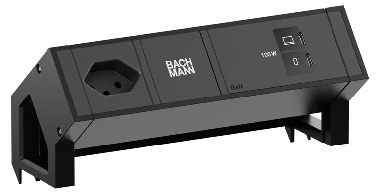 BACHMANN DESK2 1xCH 90° 1xUSB C/C 100 W, L=0,2 m RAL9005