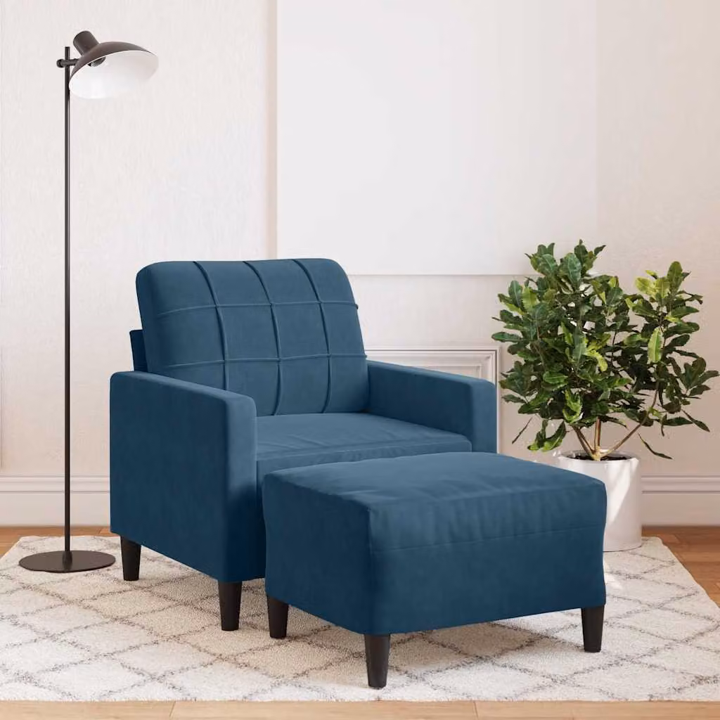 vidaXL Poltrona con Poggiapiedi Blu in Velluto con Struttura in Metallo e Schiuma – 1