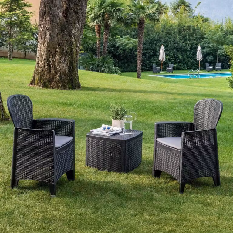 Dmora set Salotto da Esterno Anny Nero Antracite, 2 Posti Impermeabile, Idrorepellente, Lavabile Italy
