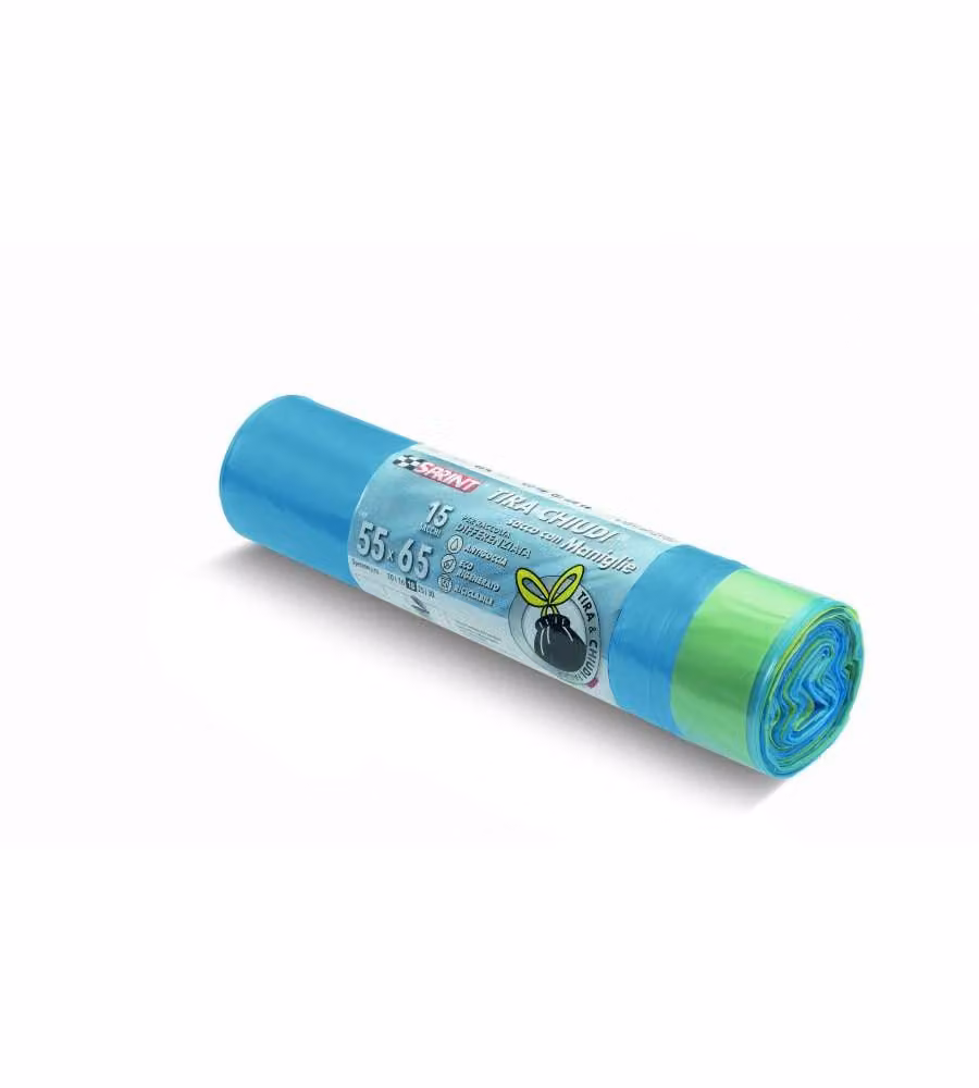 Sacco Tira e Chiudi Azzurro 55x65 cm per Raccolta Differenziata 15 pezzi