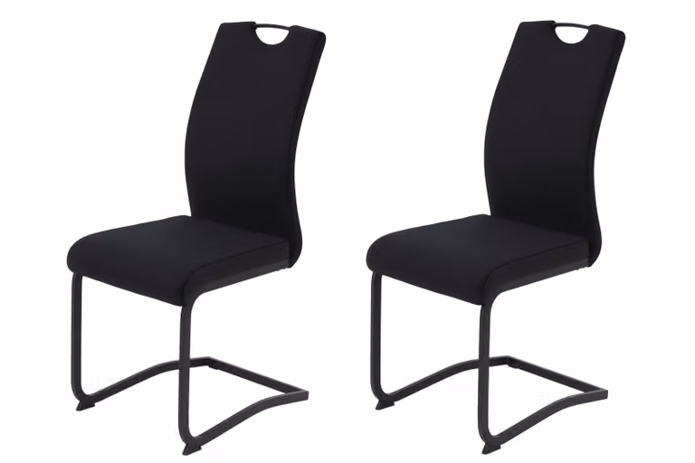 Tavoli Hela, set da 2 tavoli a sbalzo Riga, rivestimento in velluto a coste nero, struttura in tubolare quadrato nero, schienale con maniglia, schienale ergonomico, portata massima 120 kg