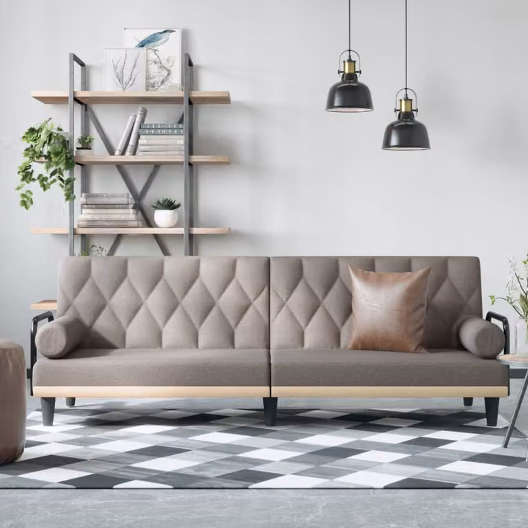 vidaXL Divano Letto Moderno con Braccioli in Tessuto Grigio Tortora