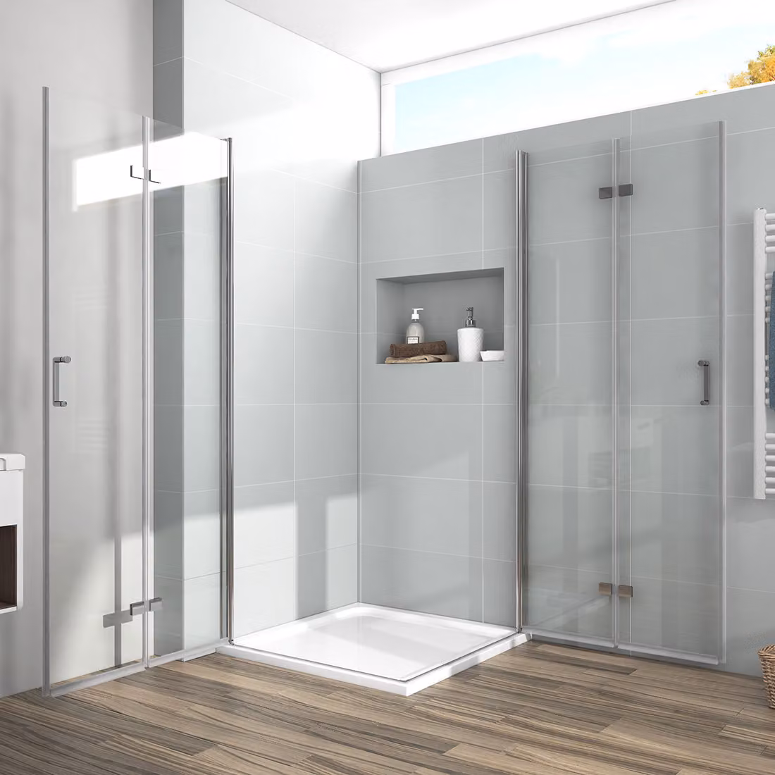 Cabina doccia EMKE 80x80x195 cm Porta pieghevole Porta per nicchia Porta pieghevole per nicchia Pannello doccia Doccia Porta a battente Parete doccia Vetro trasparente 6 mm Vetro di sicurezza ESG con rivestimento nano su entrambi i lati