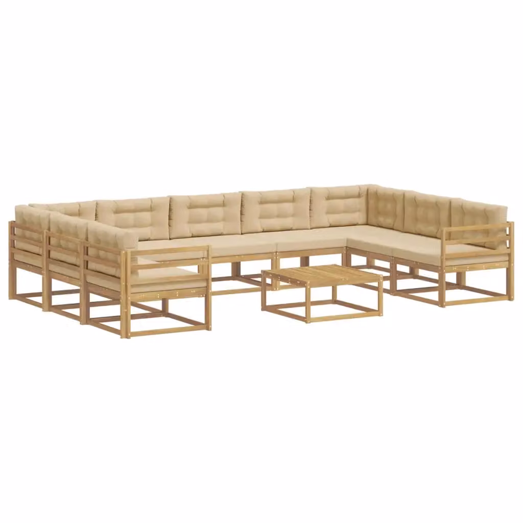 Set di 10 divani da esterno moderni vidaXL in legno di acacia con tessuti in poliestere, colori Bianco, Beige e Marrone – 2