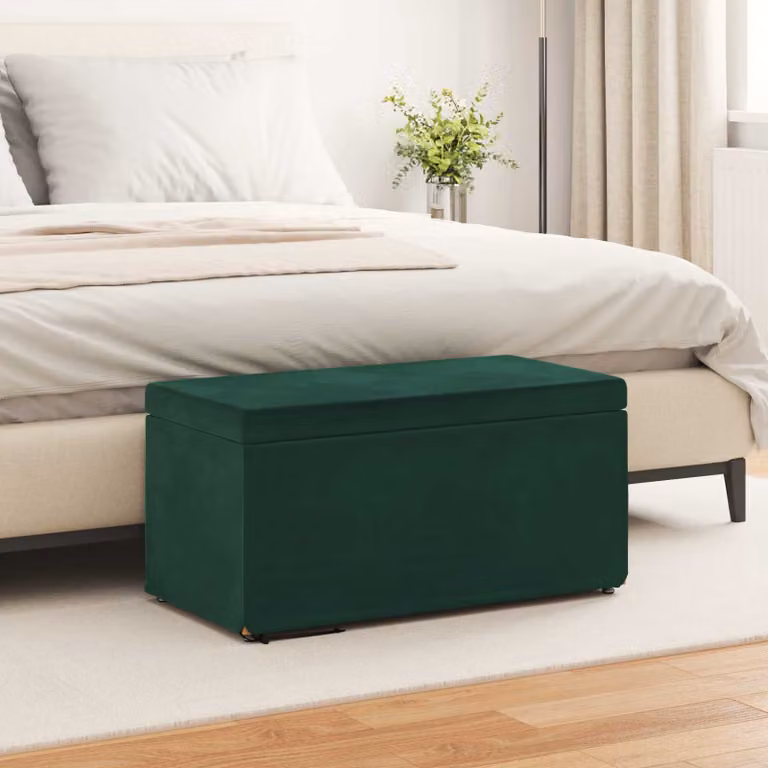 Pouf vidaXL in velluto verde con struttura in legno, L 81 x P 41 x H 40 cm