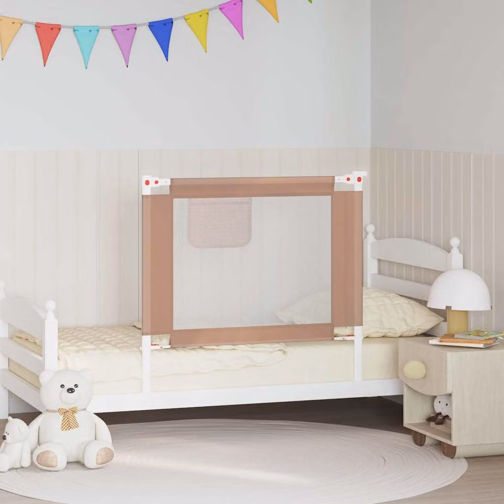 Sponda Letto di Sicurezza per Bambini vidaXL Talpa Beige in Tessuto e Metallo L: 90 cm, H: 25 cm