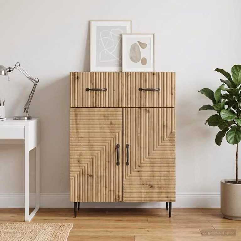 Credenza moderna vidaXL in legno e metallo color marrone L: 66 cm, P: 34,5 cm, H: 89,5 cm
