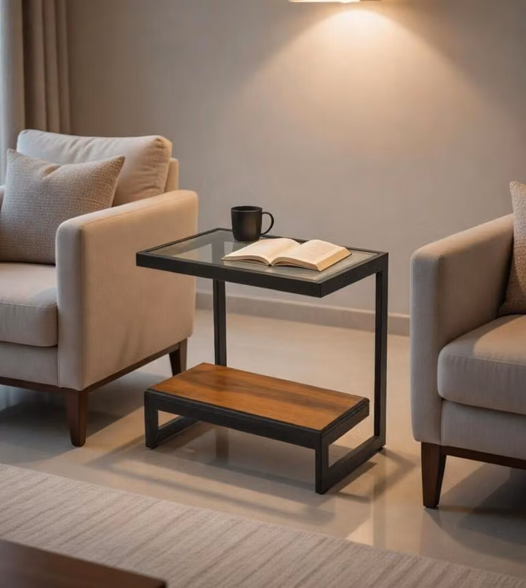 Tavolino da salotto moderno, minimalista, nero, elegante, di classe, confortevole