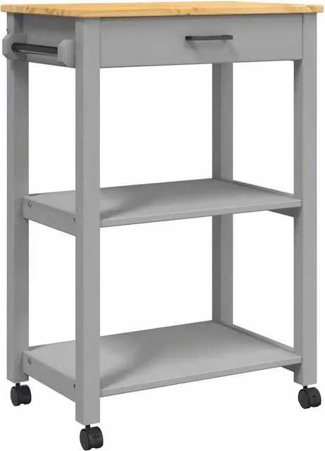 Carrello da Cucina MONZA in Legno Massello di Pino, Colore Marrone e Grigio, L 60 x P 40 x H 88,5 cm