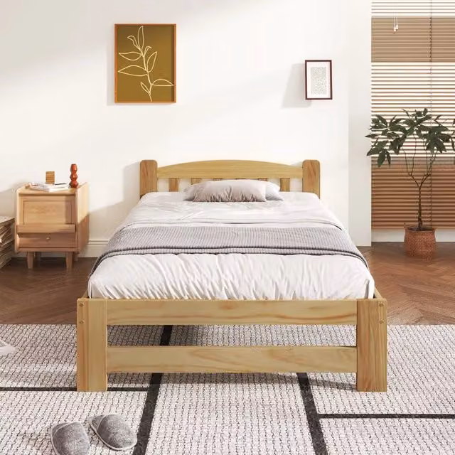 Letto Singolo in Legno Massello con Testiera e Doghe ¨C MINIMAL ¨C Naturale 90x200