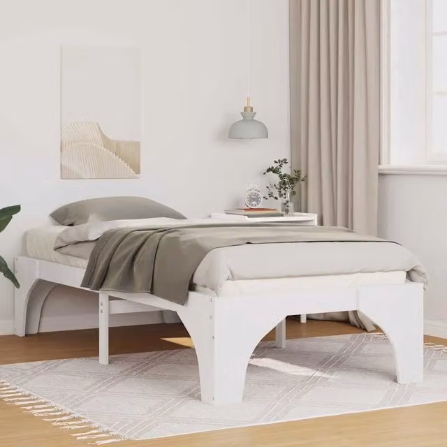 Letto completo di struttura, giroletto e rete in pino massello bianco L 90 x P 190 cm – 1