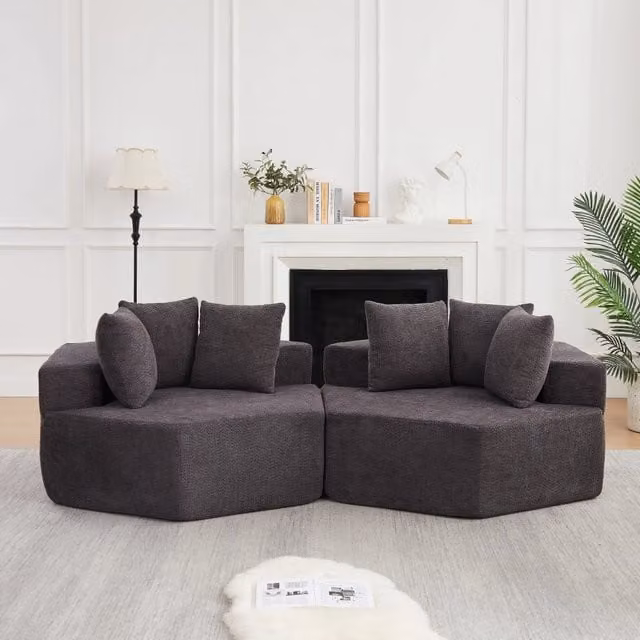 Poltrona lounge singola esagonale Mivray in tessuto grigio con imbottitura mista per soggiorno