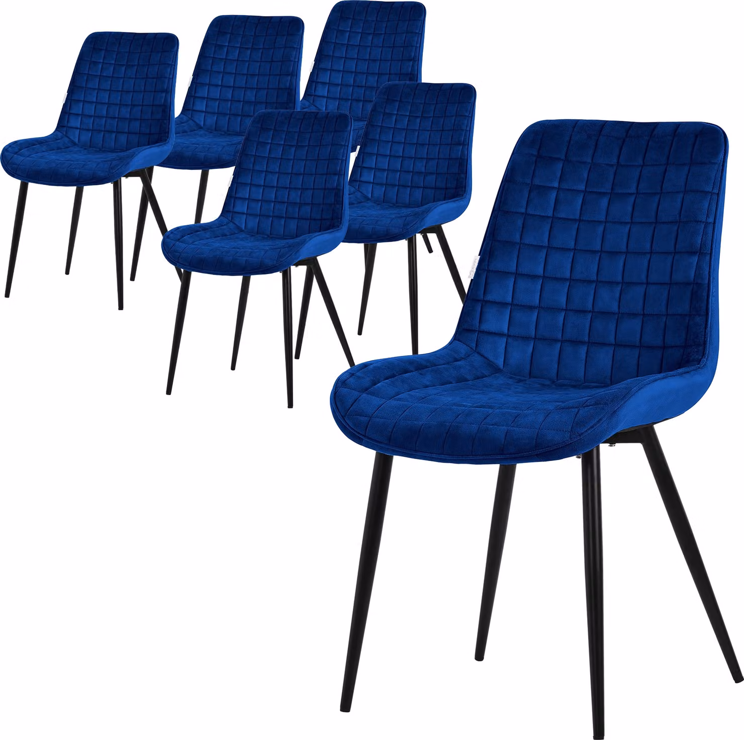 Set di 6 sedie da pranzo ML-Design, blu scuro, seduta in velluto con gambe in metallo nero, sedie da cucina con schienale