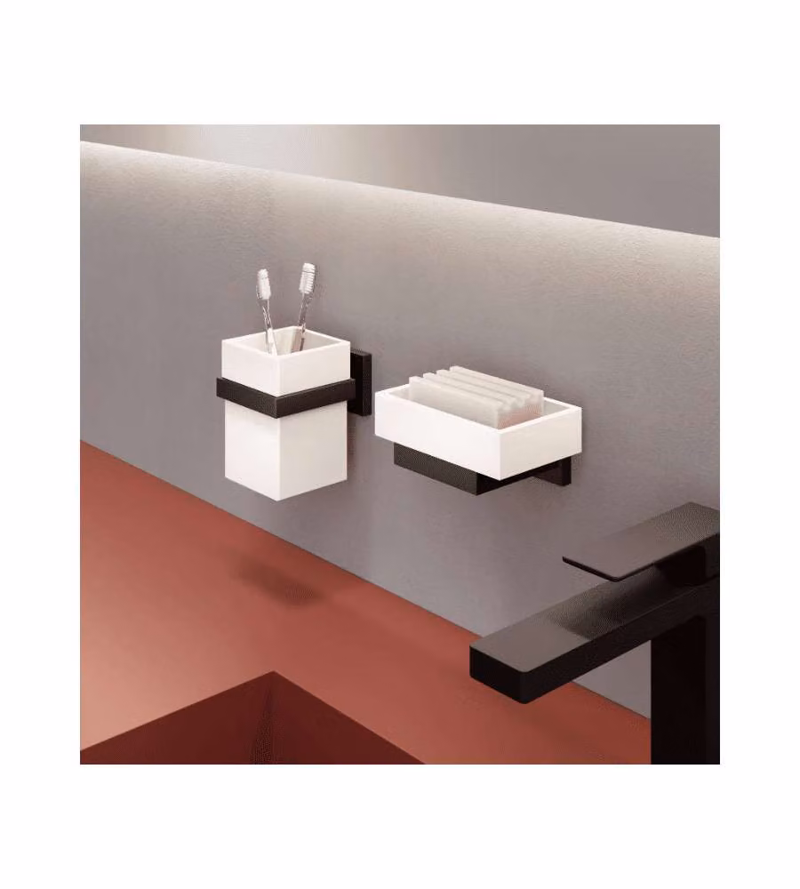Trend Porta Sapone Nero Matt in Zama - Fissaggio Senza Forare 10,9x12 cm