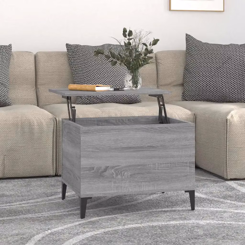 Tavolino da salotto moderno vidaXL in legno e metallo, colore grigio, L: 60 cm, P: 44,5 cm, H: 45 cm