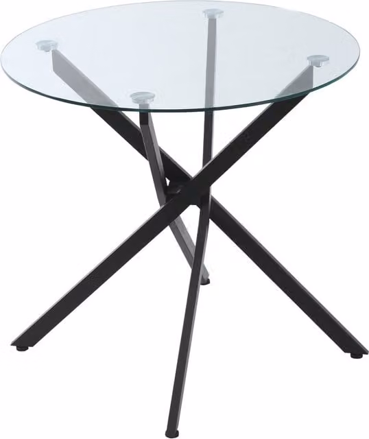 Tavolo rotondo moderno HOMCOM con piano in vetro nero e gambe incrociate in metallo, L: 80 cm, P: 80 cm, H: 75 cm