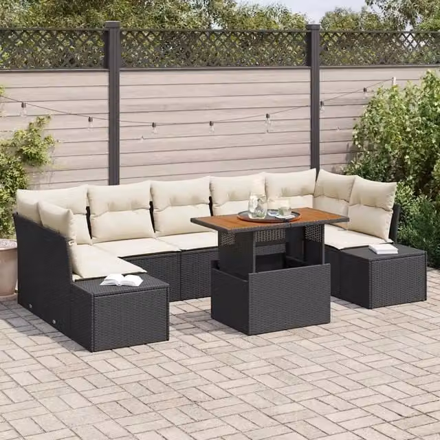 Set Divano da Giardino 8 pz Nero Poly Rattan 3358665
