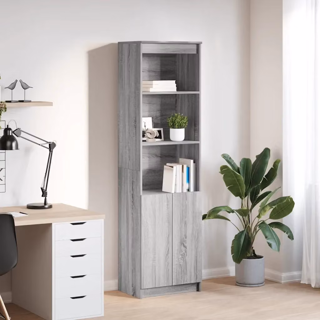 Credenza moderna DESIGN IN in legno multistrato Grigio Sonoma con ante a battente e ripiani interni, L: 50 cm, P: 35 cm, H: 180 cm – 2
